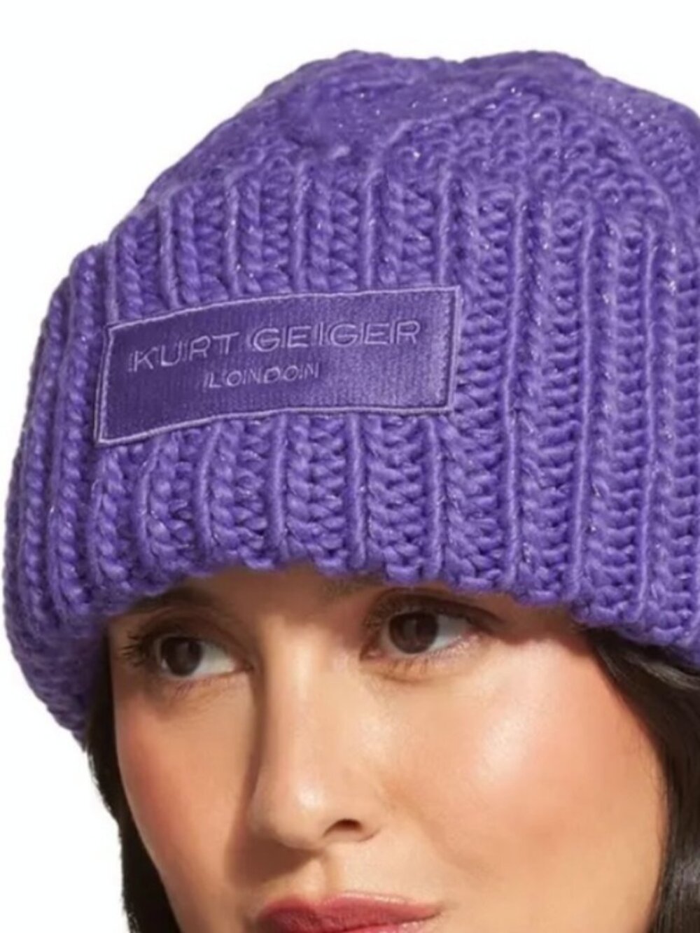 new KURT GEIGER metallic knit beanie hat